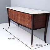 Commode en noyer noir, fabriquée par Dassi, avec plateau en marbre de Carrare, Italie