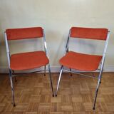 Pair of vintage folding chairs in chrome-plated steel, 70s, restored