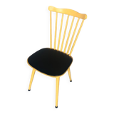 Baumann western style chair in yellow wood + vintage black skai seat