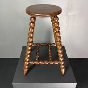 Midcentury brutalist wood turned stool in the style of Charles Dudouyt, 50s