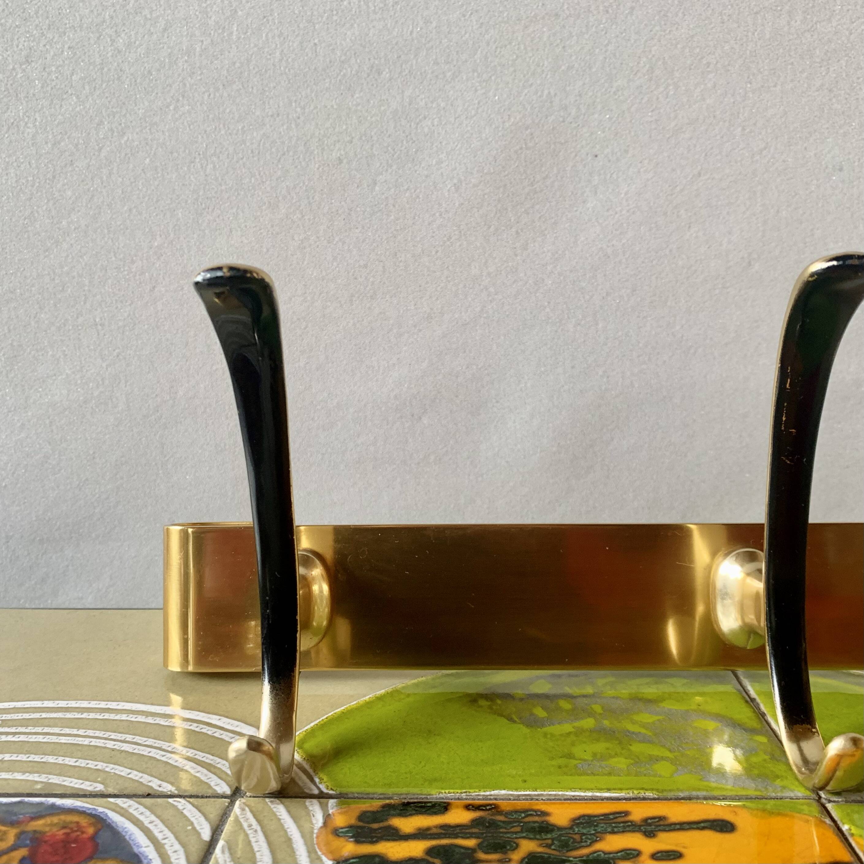 Vintage wall-mounted coat rack in golden aluminum - triple coat hook