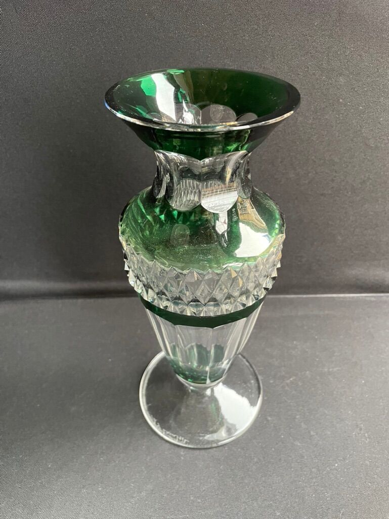 Overlay cut crystal vase signed Val Saint Lambert 1970s