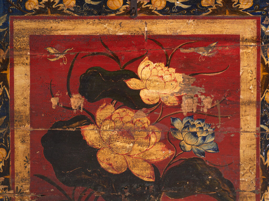 Antique chest painted vermilion red made of pine – China, circa 1900
