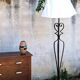 Vintage Black Wrought Iron Floor Lamp with Curved Arabesque Shape from the 60s/70s
