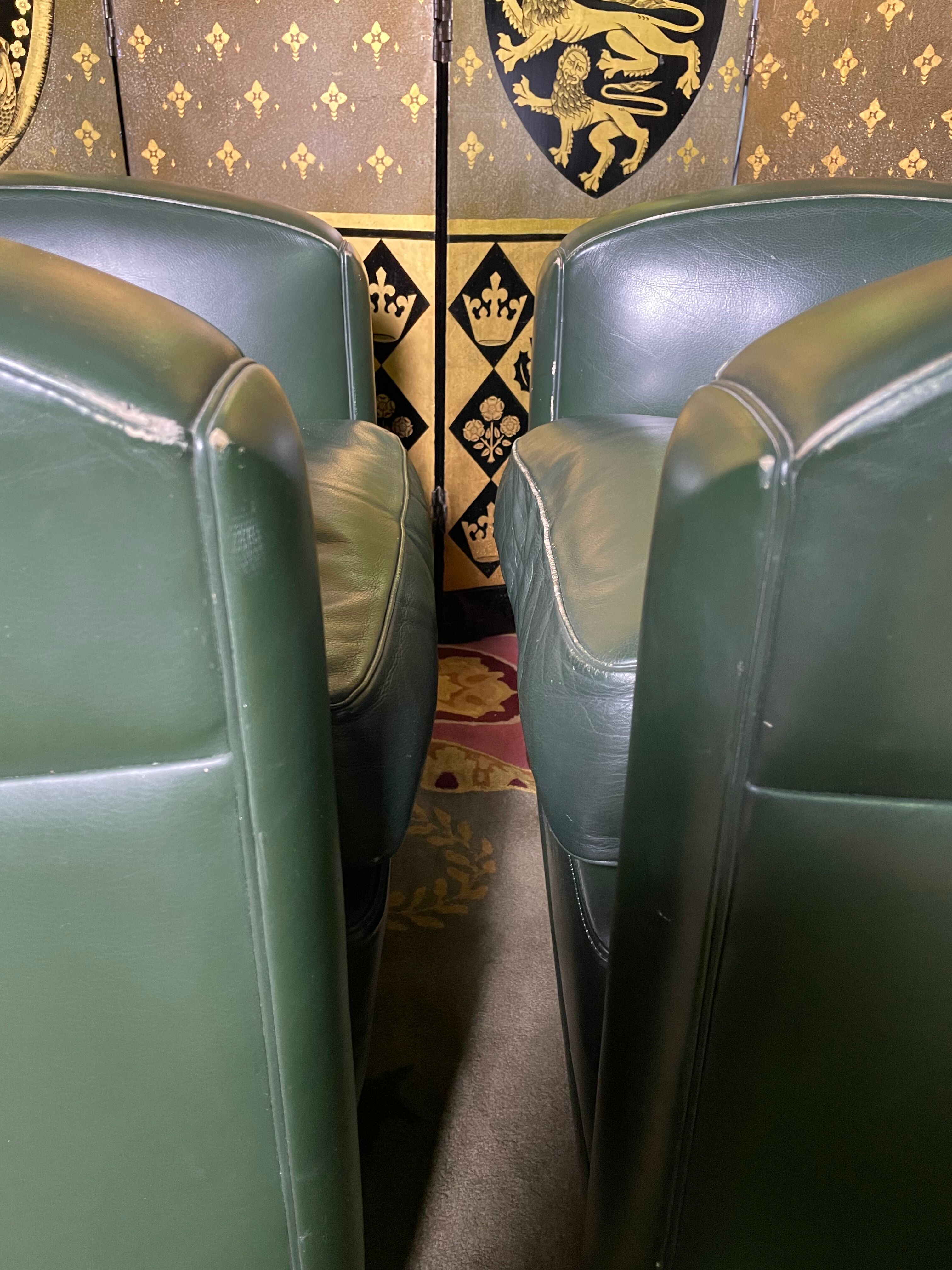 Pair of Poltrona Frau Green Leather Club Armchairs Limited Edition