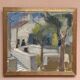 Mid-Century Oil on Canvas 'House with Two Trees' by Zage, Vintage & Framed