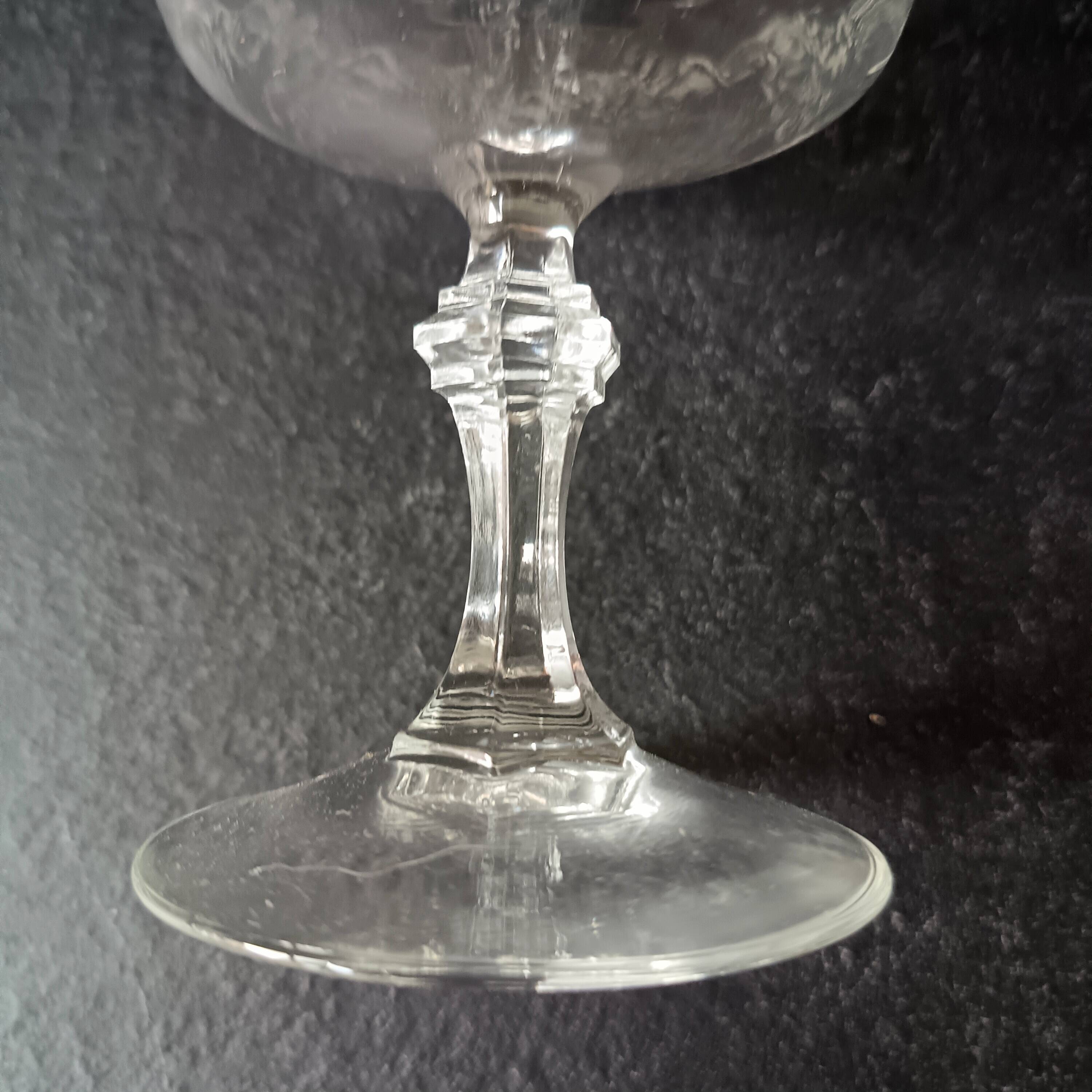6 champagne coupes, vintage glass coupes