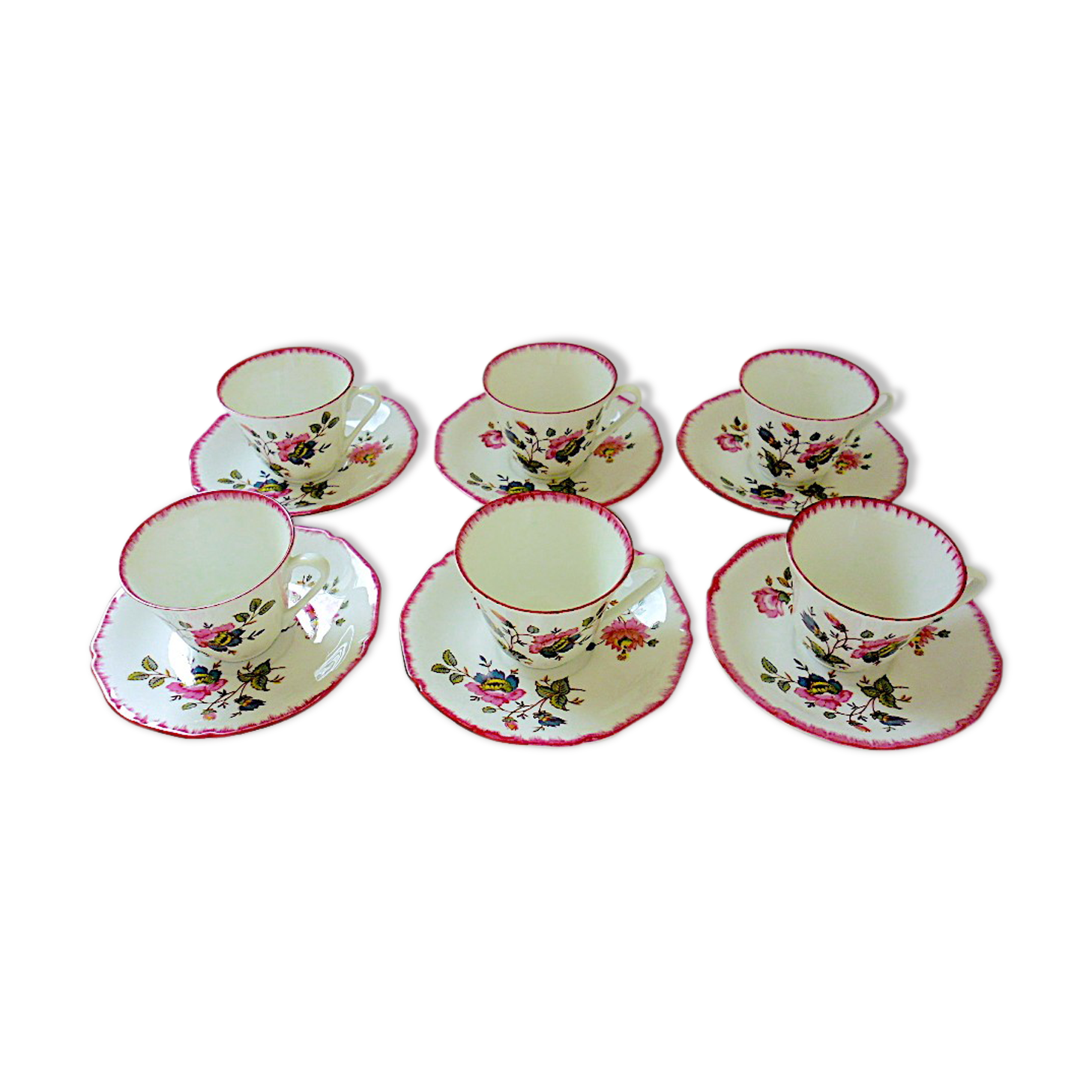Six coffee cups and their porcelain undercups from Sologne