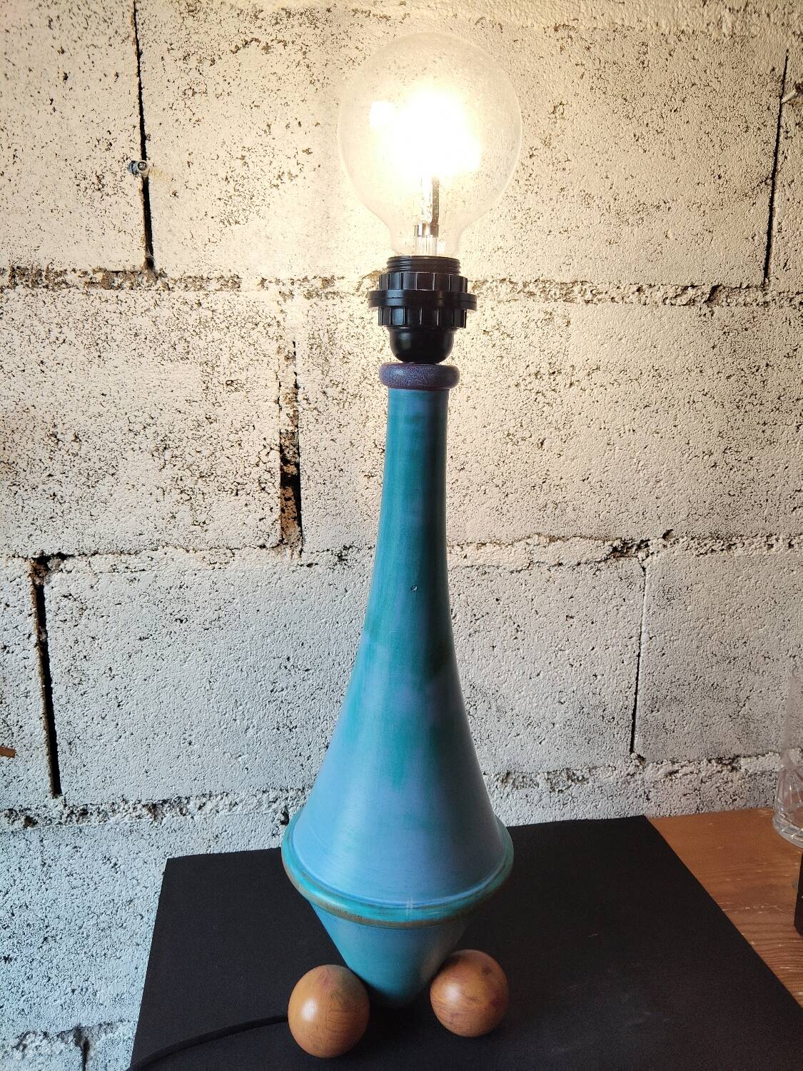 Patinated wooden sculptural lamp – unique piece