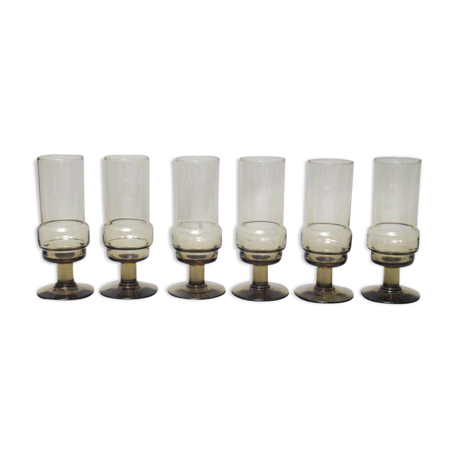 Six glasses of smoked glass 70s