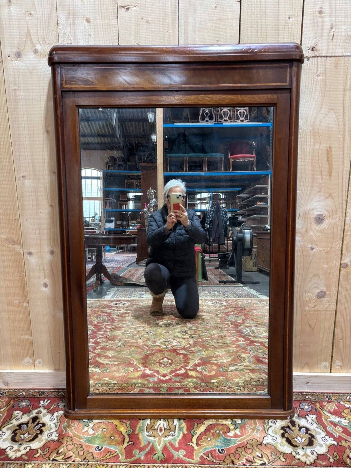Wooden fireplace mirror