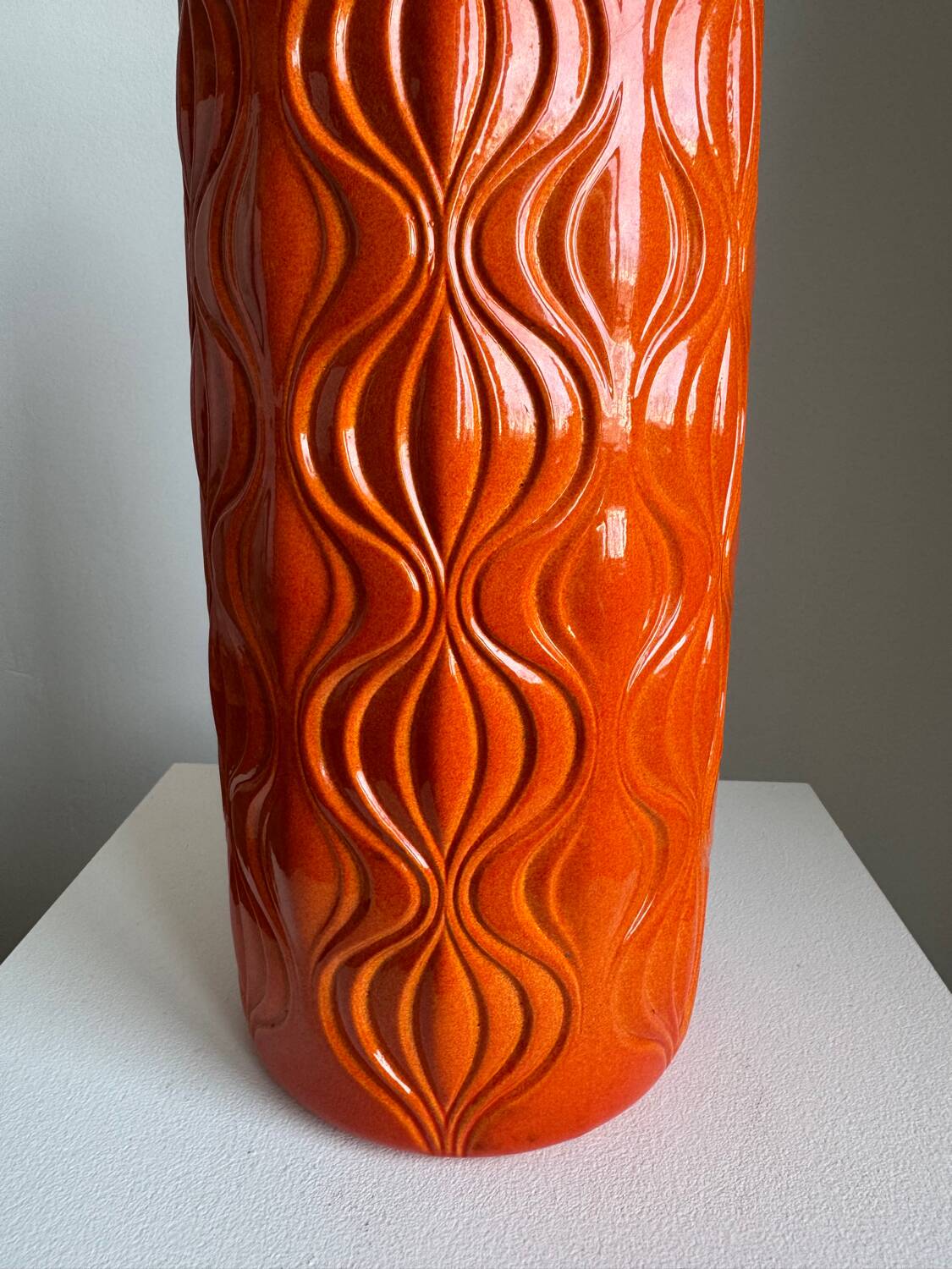 Scheurich Keramik Large Orange Vase: Vintage Mid Century Modern Fat La