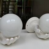Pair of white ceramic wall lights from the 70s