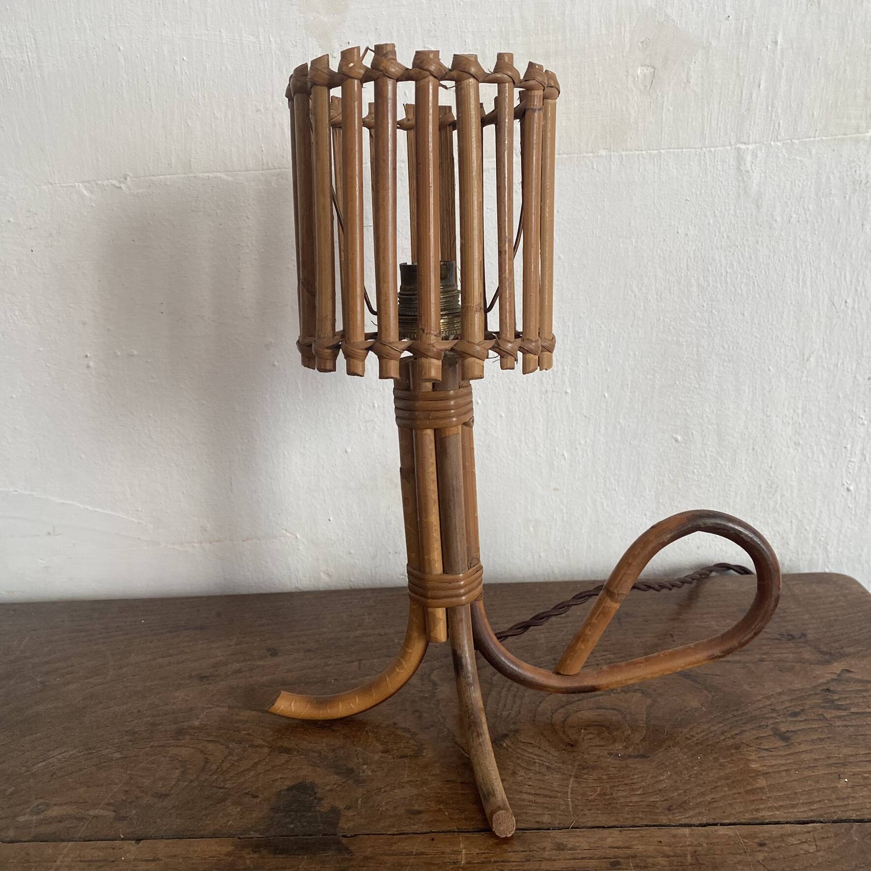 Vintage bedside table in rattan and bamboo, 1960s-70s, H29 cm.