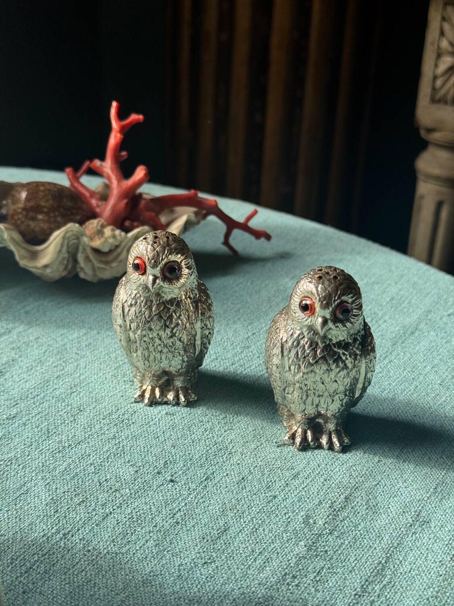 Vintage silver-plated owl-shaped salt and pepper shakers