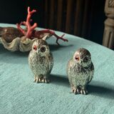 Vintage silver-plated owl-shaped salt and pepper shakers