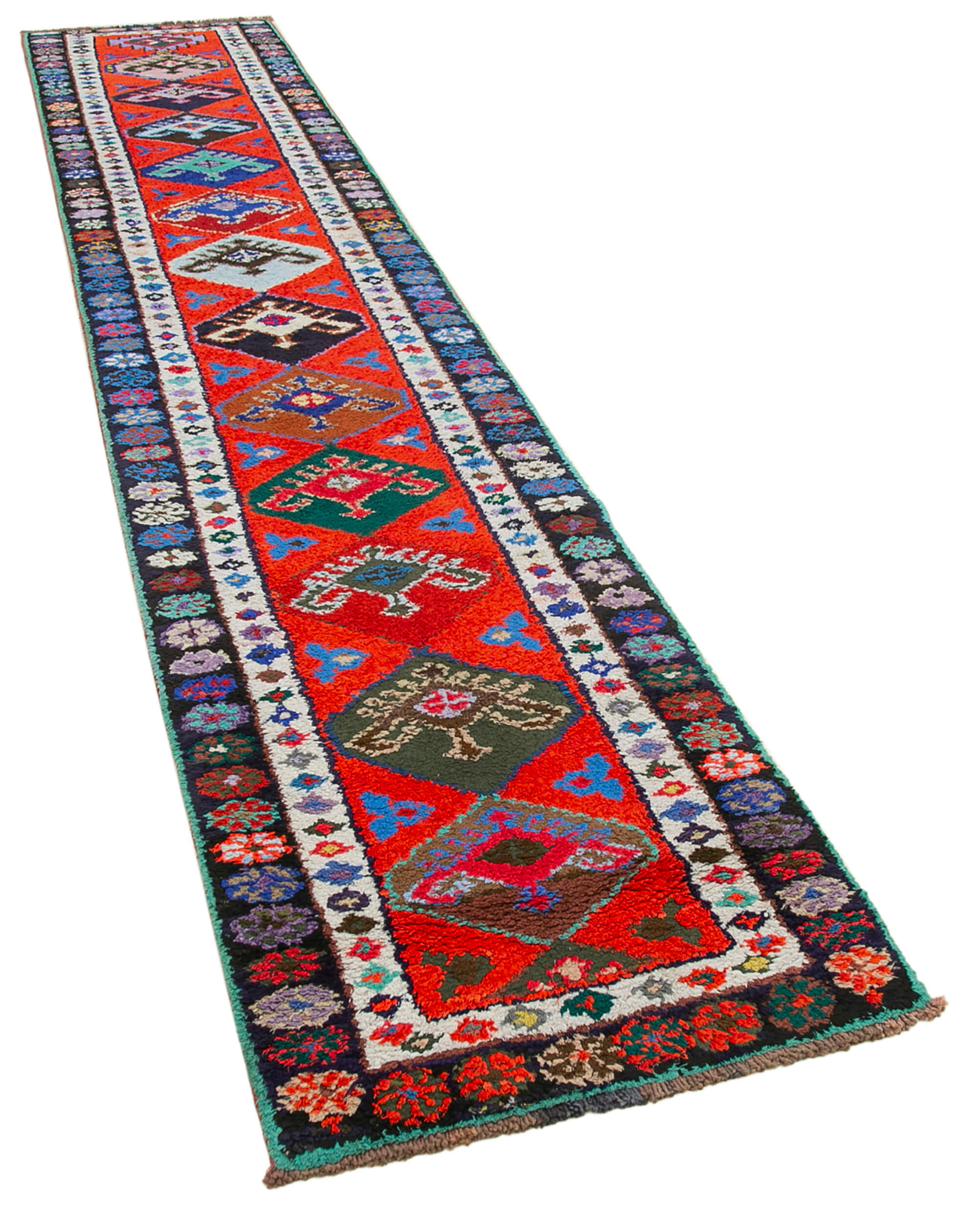 Handmade antique oriental red runner rug 80 cm x 396 cm