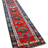 Tapis oriental coureur ancien fait à la main 80 cm x 396 cm