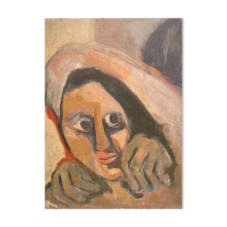 Expressionist portrait 1965 signed GR