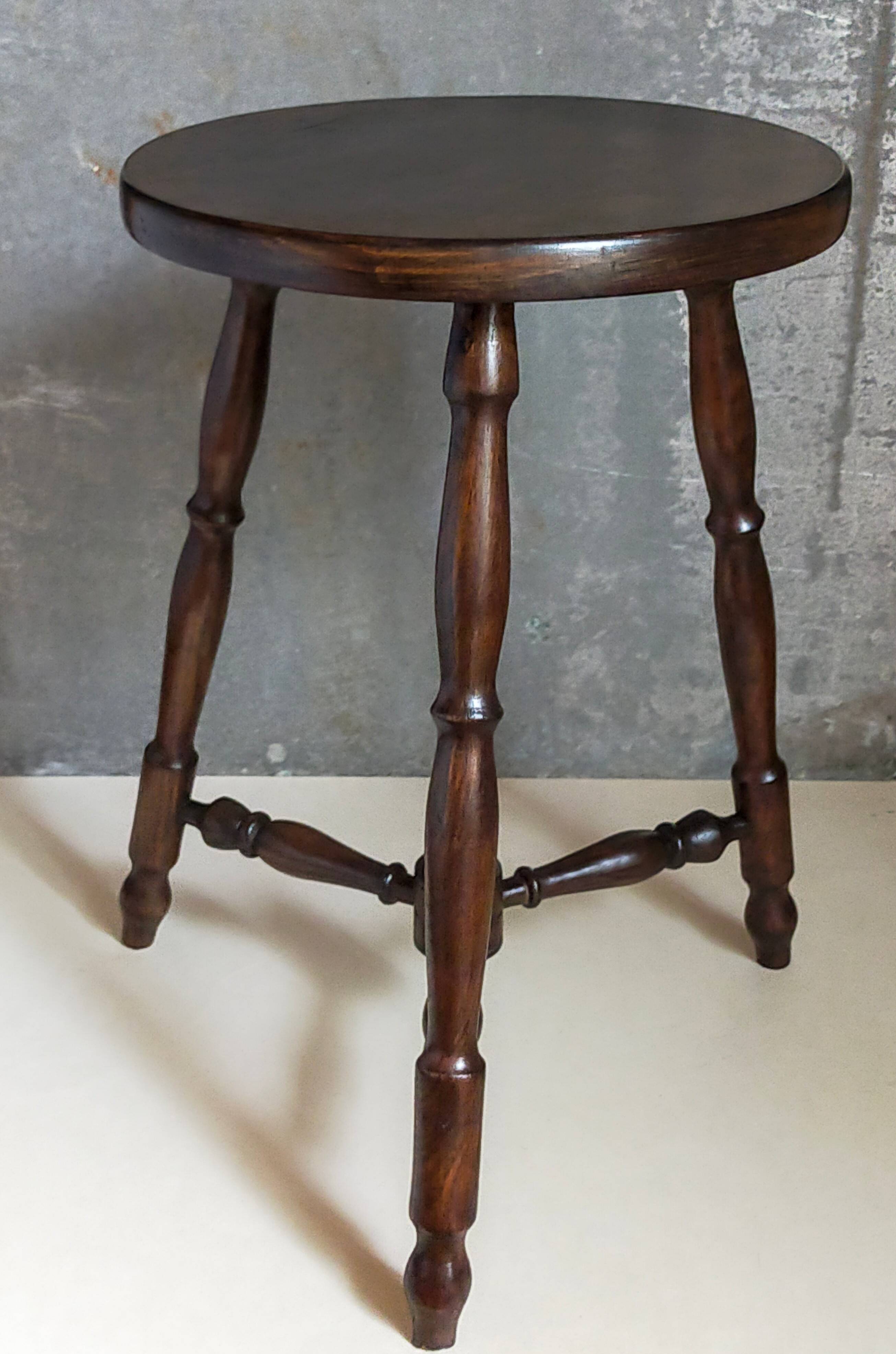 Vintage turned solid wood tripod stool