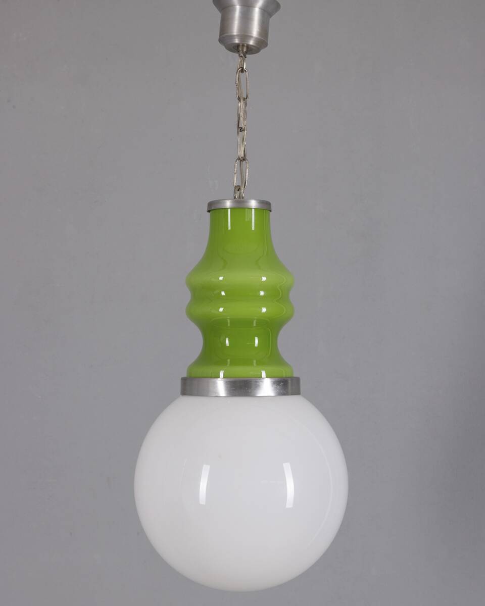 Chandelier en verre vert vintage des années 1970 avec un design d'ère spatiale