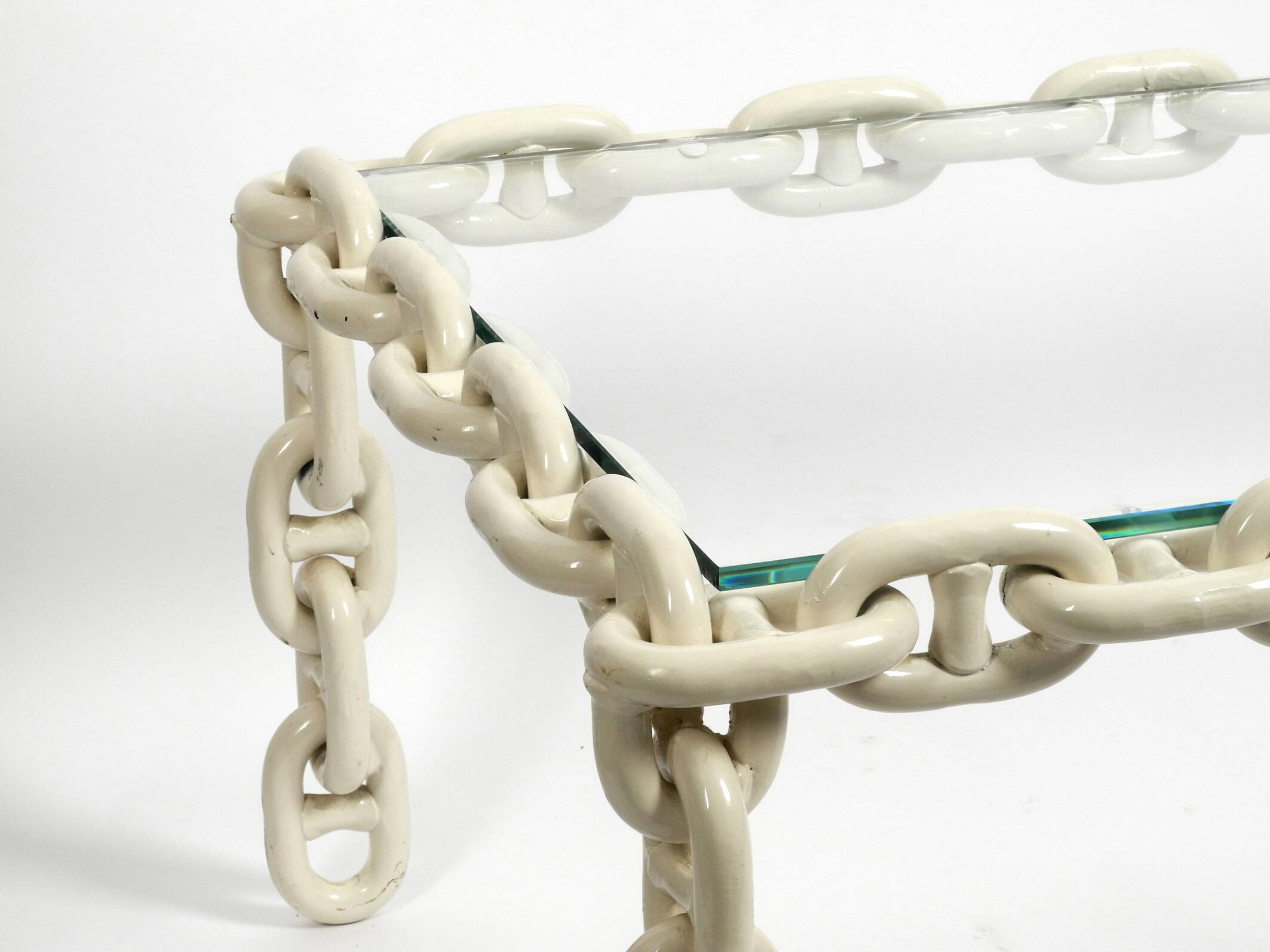 1970s XL Coffee Table Made of Nautical Iron Chain with a Thick Glass Plate