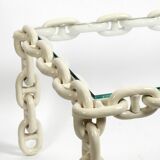 1970s XL Coffee Table Made of Nautical Iron Chain with a Thick Glass Plate