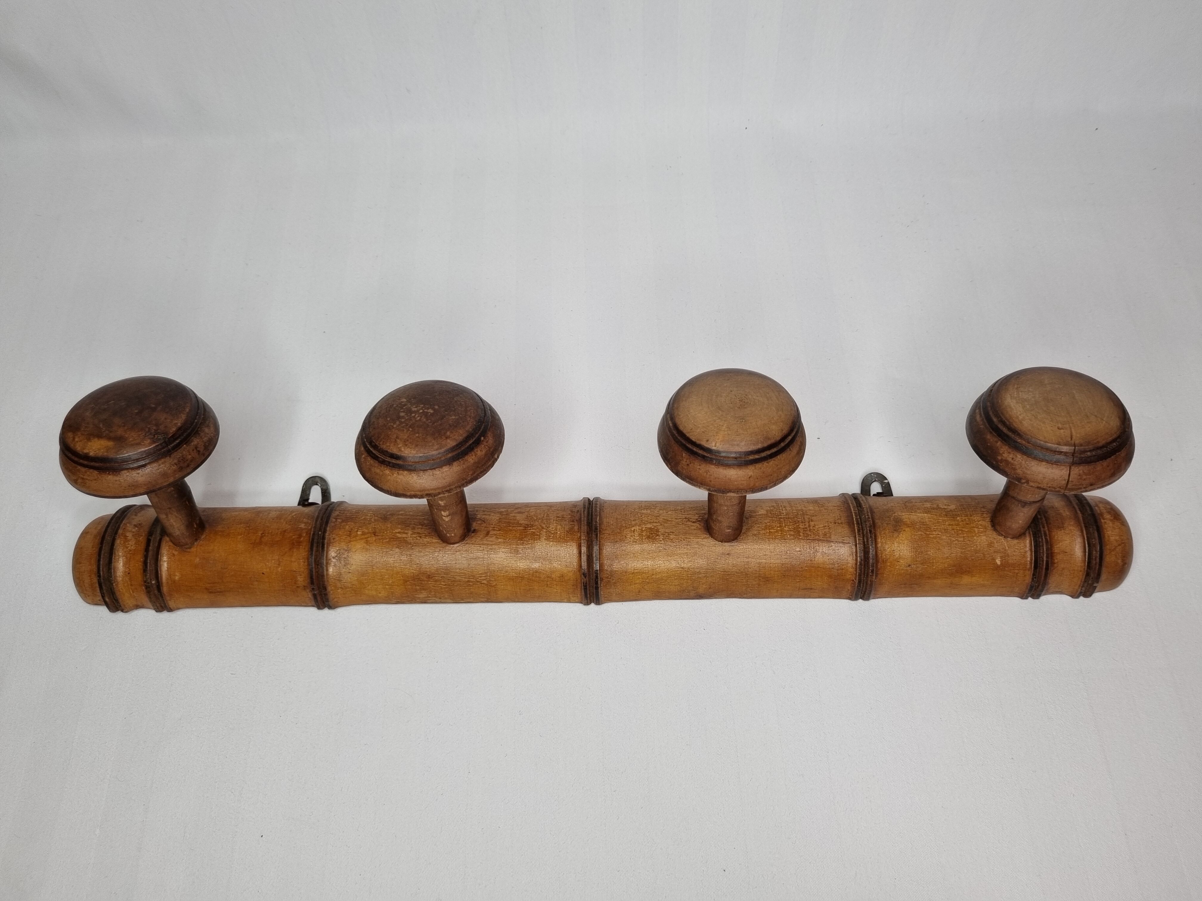 Wooden coat rack turned in imitation of bamboo, 4 hooks, 50 cm