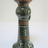 enamelled ceramic candle holder signed "S" plant decoration 70s