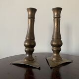 Set of 2 solid bronze candle holders