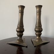 Set of 2 solid bronze candle holders