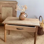 Old farmhouse coffee table in raw solid oak - 1 large drawer