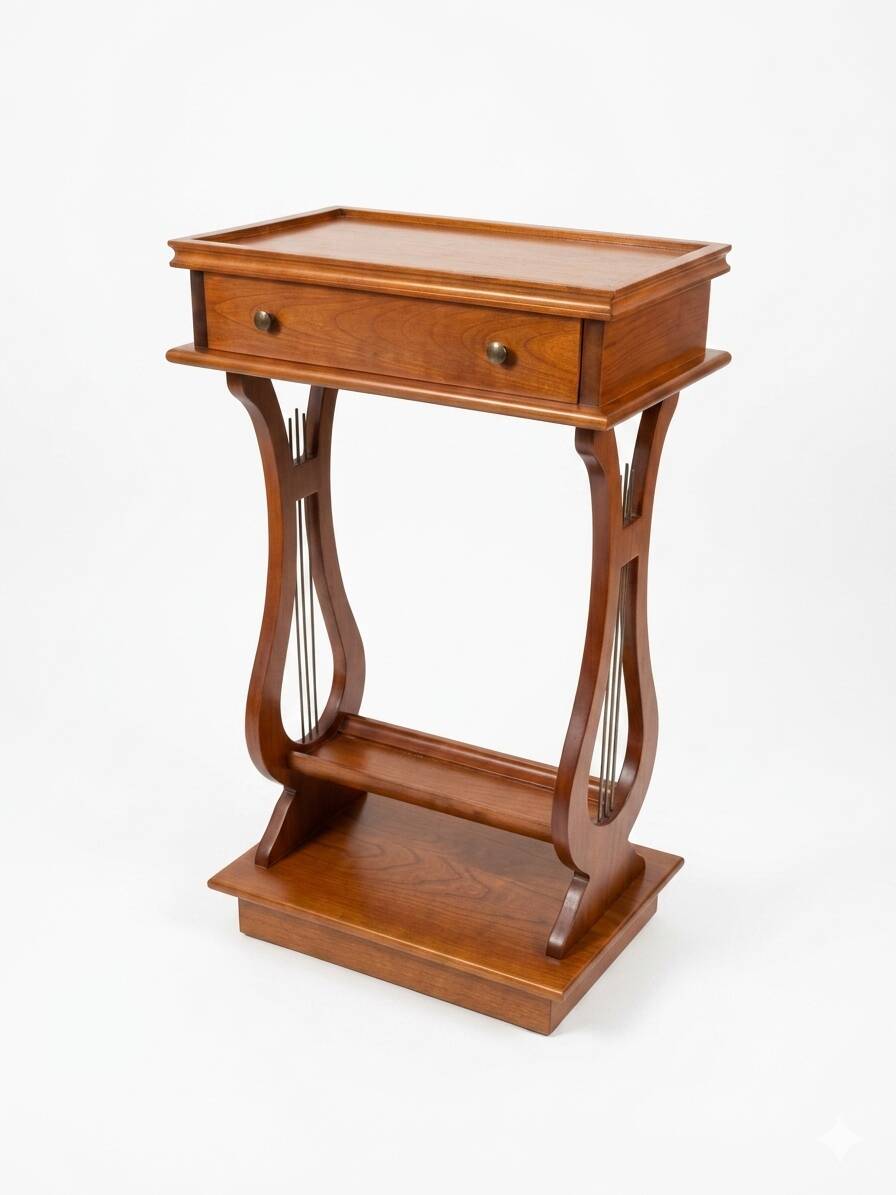 Lyre bedside table in solid cherry wood