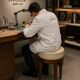 Tabouret tournant en cuir