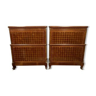 Pair of Louis XV style center beds in marquetry circa 1880