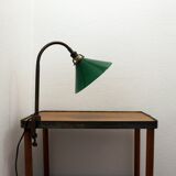Vintage industrial vice lamp, green opaline.