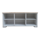 Antique-style cabinet with a pearl grey patina, wooden top.