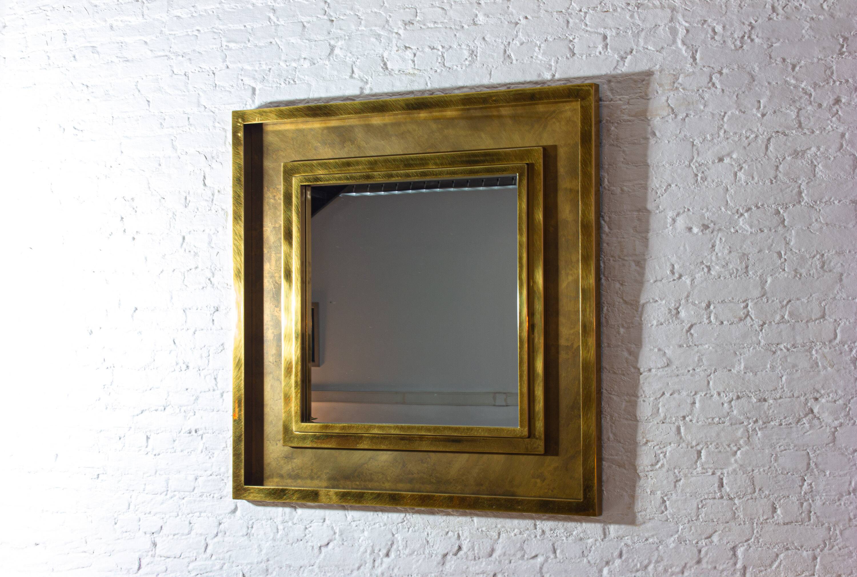 Large brass etched Regency mirror by Belgochrom, 1970s