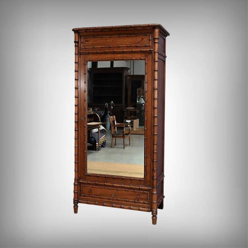 Armoire à Glace en Pitchpin esprit Bambou, Art Nouveau – Début XXème