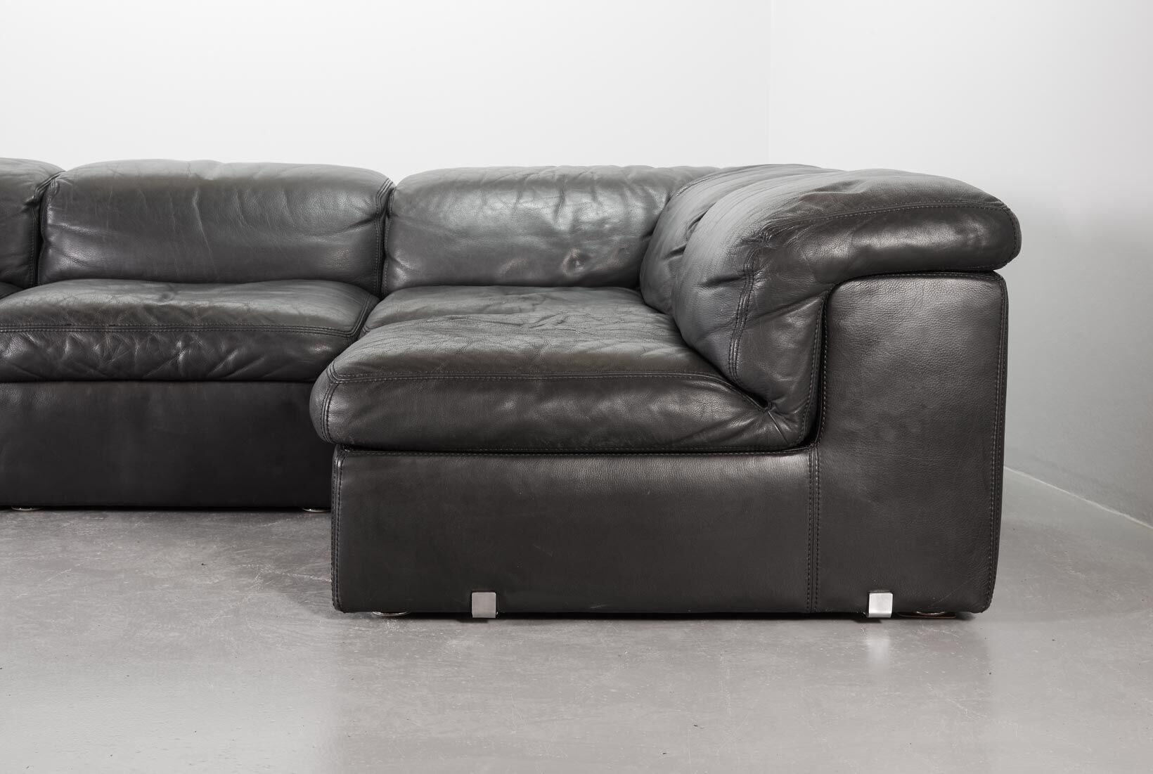 Durlet 'Jeep' Modular Sofa in Anthracite Grey Leather, Belgium 1970s