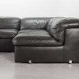 Durlet 'Jeep' Modular Sofa in Anthracite Grey Leather, Belgium 1970s