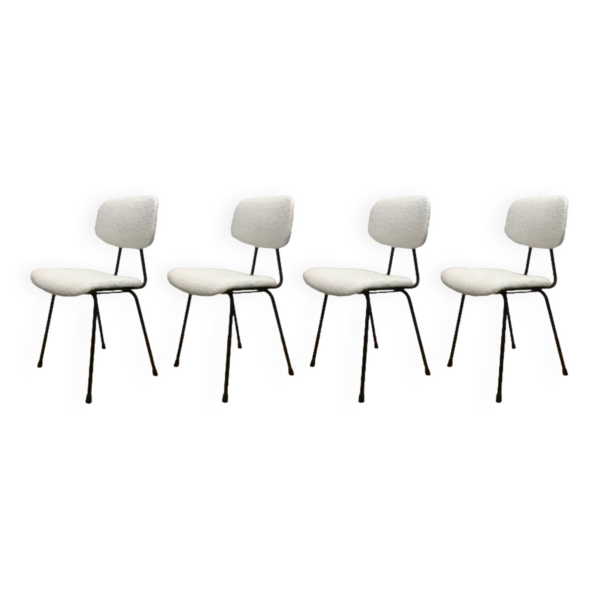 Series of 4 Kembo chairs reupholstered loop