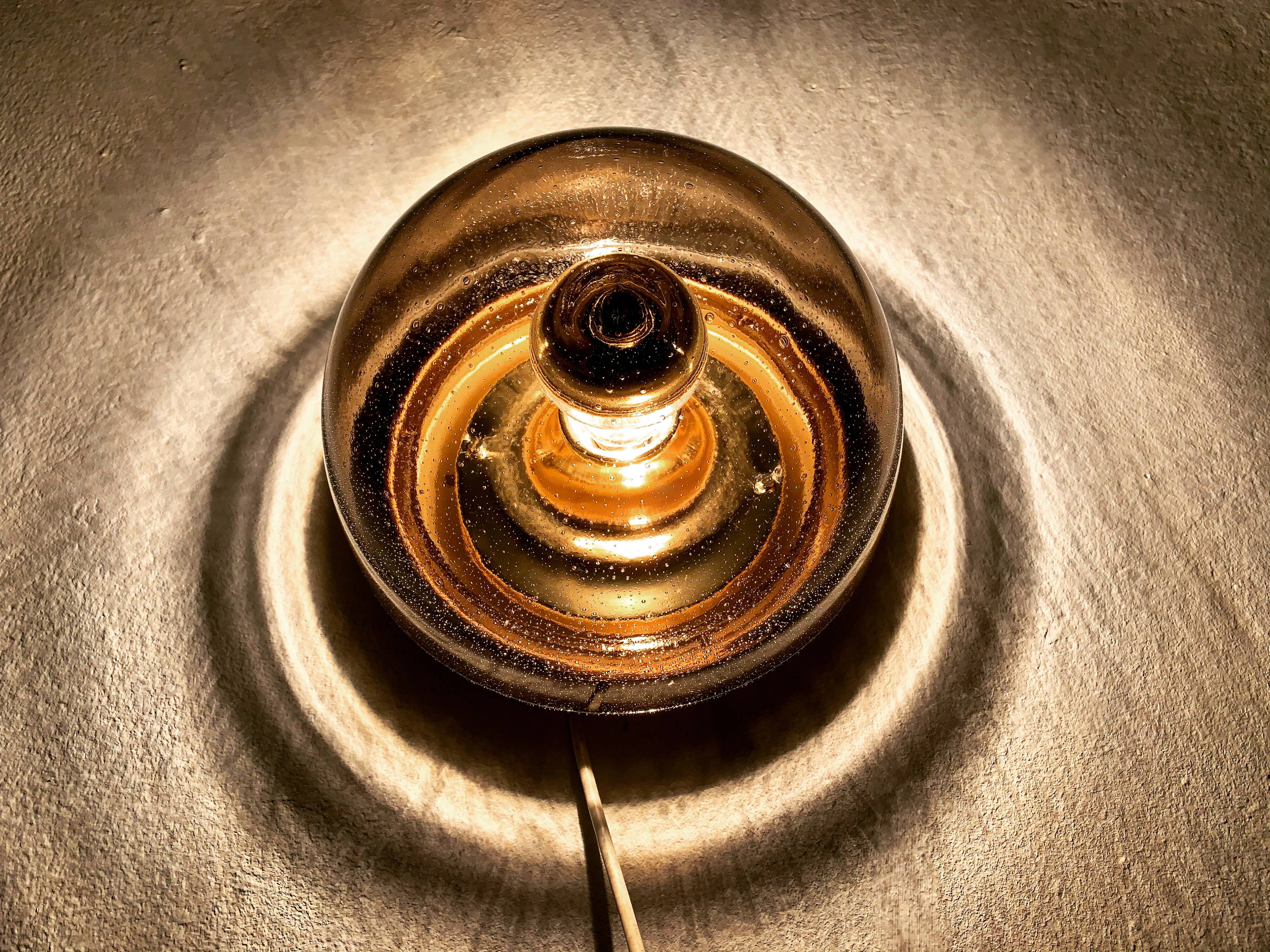 Smoked glass wall lamp or flush light by Glashütte Limburg