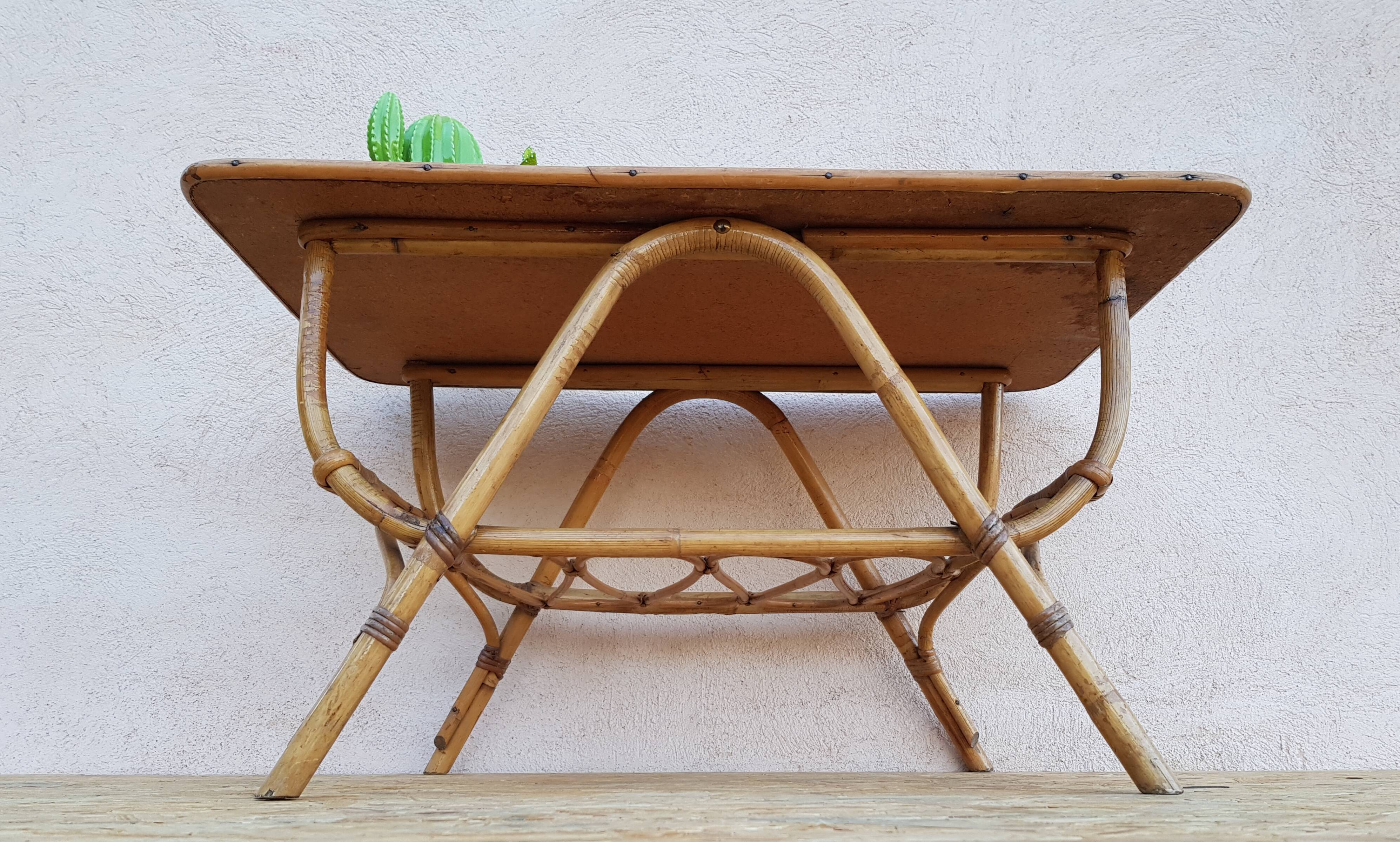 Coffee table rattan wicker years 50-60 vintage