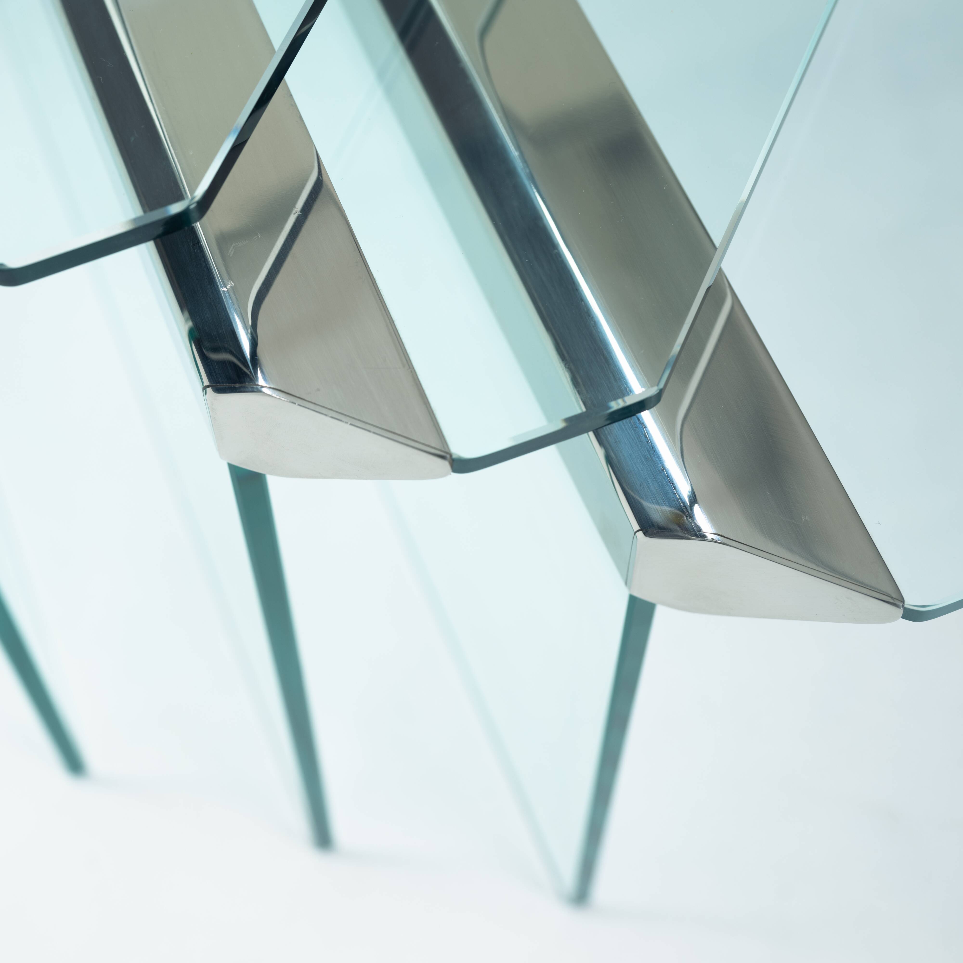 Tables gigognes Galotti & Radice en verre chromé, lot de 4, Italie, années 1970