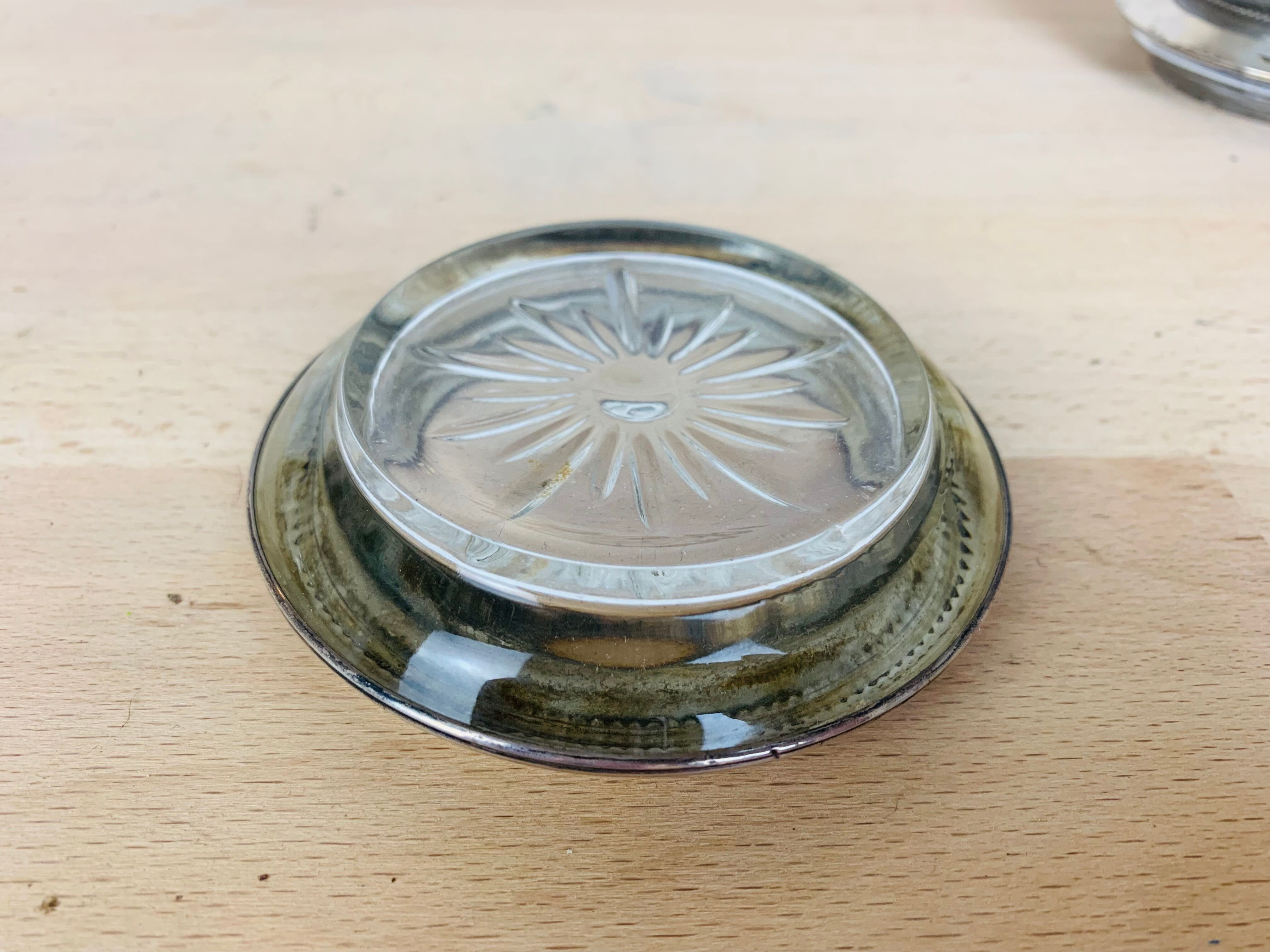 5 silver metal coasters Frank Whiting & Co