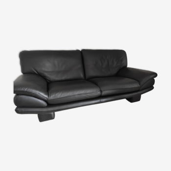 Sofa black leather rock bobois
