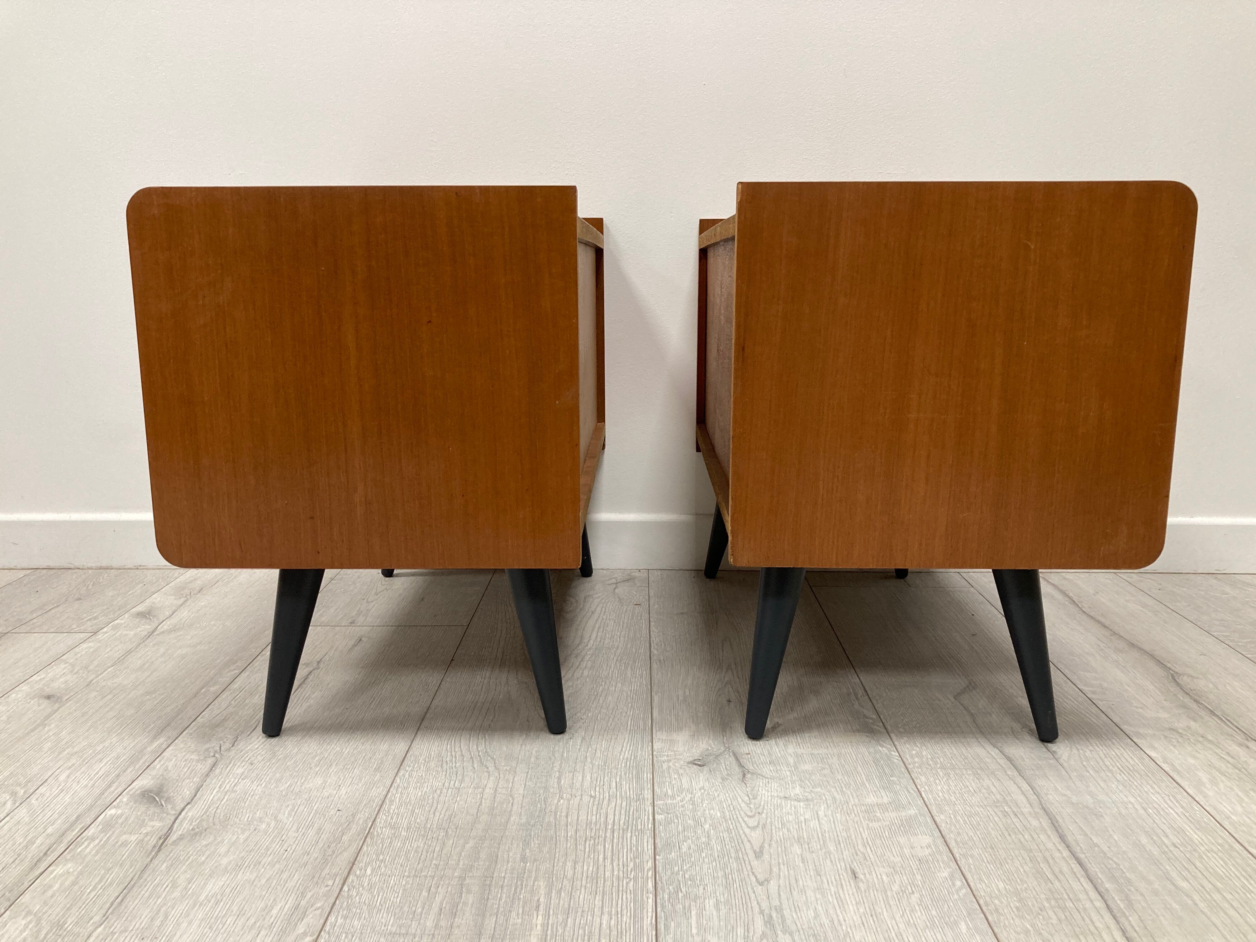 Pair of 1960s bedside tables compass feet