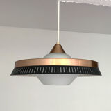 Scandinavian suspension lamp in copper and opaline glass, Bent Karlby for Lyfa, Denmark, 1960s