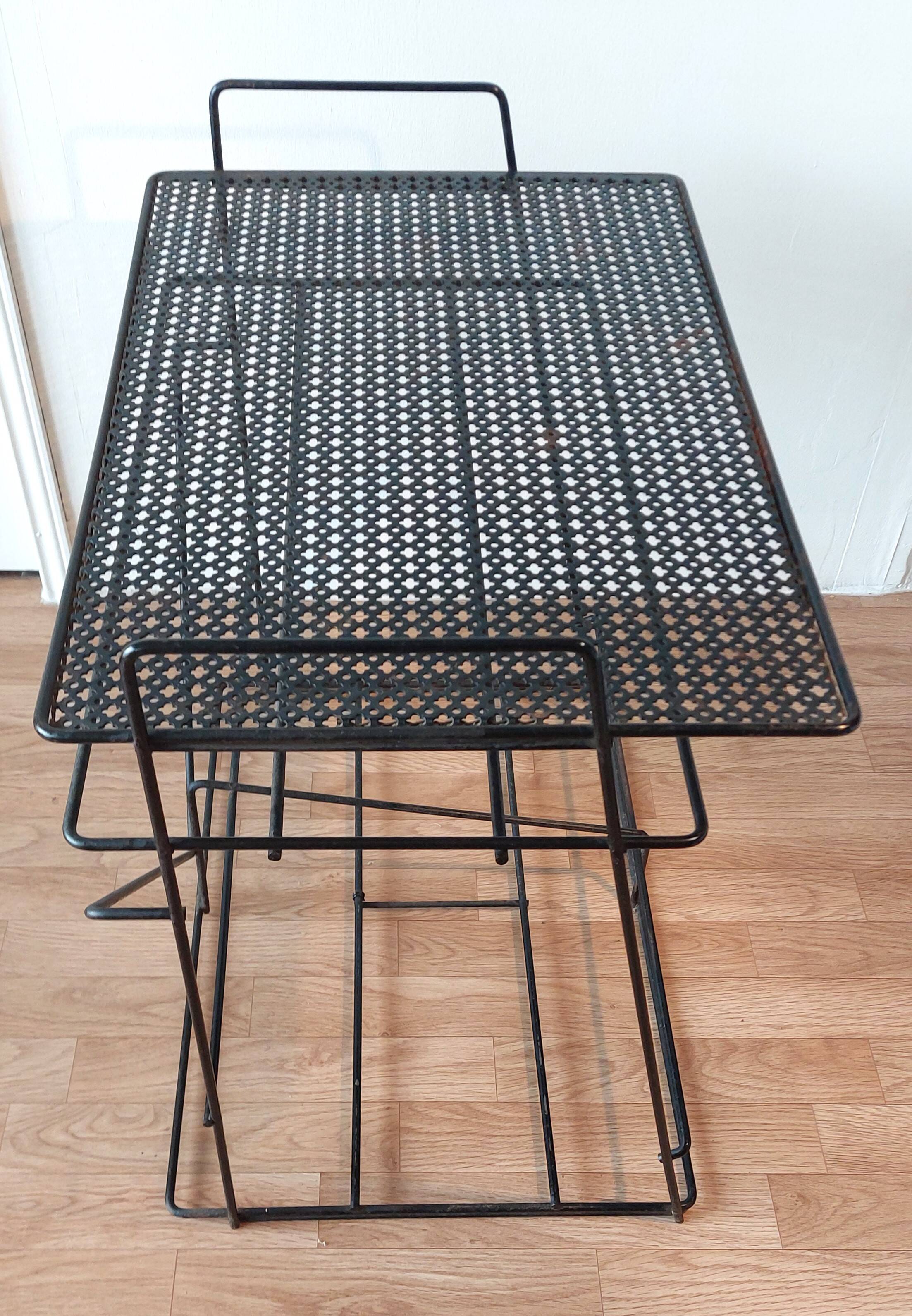 Perforated black metal serving table 1950/1960.